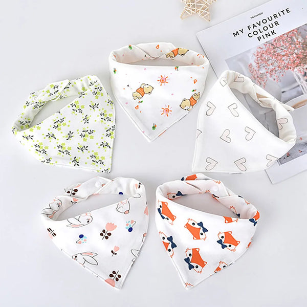 CuteTots Cotton Baby Bibs – 5-Pack Cartoon Bandana Bibs for Boys & Girls