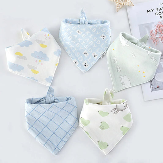 "CuteTots Cotton Baby Bibs – 5-Pack Cartoon Bandana Bibs for Boys & Girls"